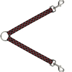 Dog Leash Splitter - Criss Cross Plaid Black/Gray/Red