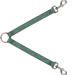 Dog Leash Splitter - Cross Repeat Leopard Turquoise/Pink