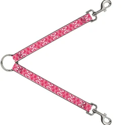 Dog Leash Splitter - Cute Skulls w/Checkers Pinks/White