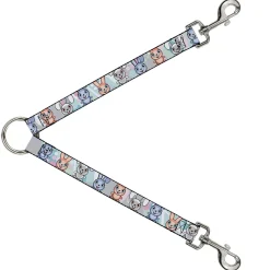 Dog Leash Splitter - Cute Bunnies Multi Pastel