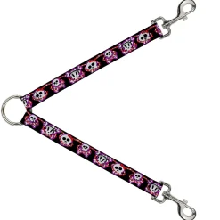 Dog Leash Splitter - Cute Skulls w/Hearts