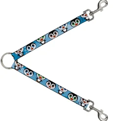 Dog Leash Splitter - Cute Penguins Blue Bubbles