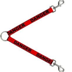 Dog Leash Splitter - DANGER Text Red Black