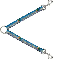 Dog Leash Splitter - DAYTONA BEACH Script/Sun/Palm Trees Blue Fade/Yellow/Oranges/Green