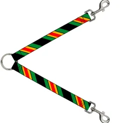 Dog Leash Splitter - Diagonal Stripes Black/Green/Yellow/Red