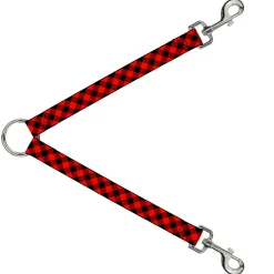 Dog Leash Splitter - Diagonal Buffalo Plaid Black/Red