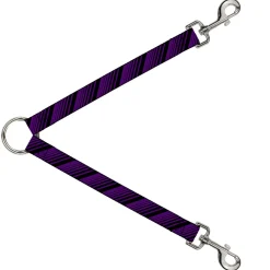 Dog Leash Splitter - Diagonal Stripes Black/Purple