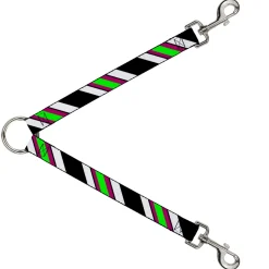Dog Leash Splitter - Diagonal Stripes Black/White/Pink/Green