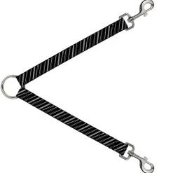 Dog Leash Splitter - Diagonal Stripes Scribble Gray/Black