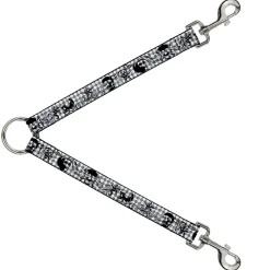 Dog Leash Splitter - Diamonds White/Gray w/Skulls