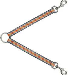Dog Leash Splitter - Diamond Plaid Grays/Orange