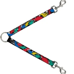 Dog Leash Splitter - Dinosaurs/Paint Splatter Black/White/Multi Color