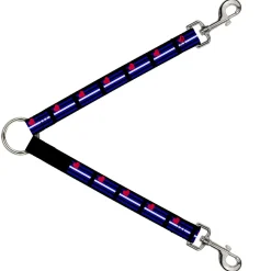 Dog Leash Splitter - Flag Leather Black/Blue/Red/White
