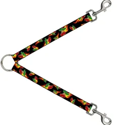 Dog Leash Splitter - Flaming Cherries Scattered Black