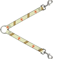 Dog Leash Splitter - Fleur-de-Lis2 Stripes Tan/Orange/Brown/Green