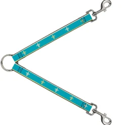 Dog Leash Splitter - Fleur-de-Lis2 Baby Blue/Tan/Lime Green