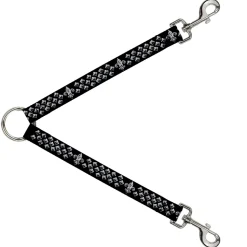 Dog Leash Splitter - Fleur-de-Lis/Studs Black/Grays