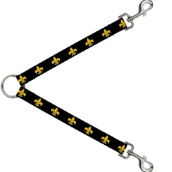 Dog Leash Splitter - Fleur-de-Lis Black/Yellow