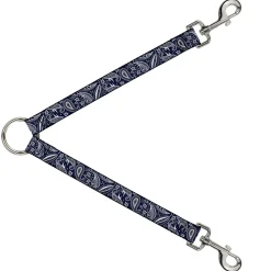 Dog Leash Splitter - Floral Paisley3 Blue/White/Gray