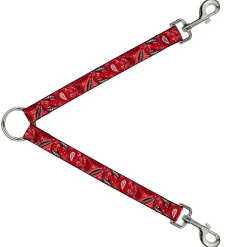 Dog Leash Splitter - Floral Paisley3 Red/Black/Gray/White