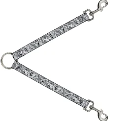 Dog Leash Splitter - Floral Paisley3 White/Black