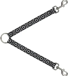Dog Leash Splitter - Floral Pinwheel Black/White