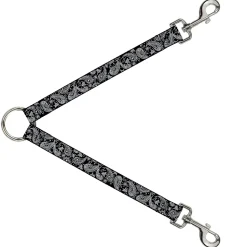 Dog Leash Splitter - Floral Paisley Black/White