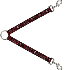 Dog Leash Splitter - Floral Paisley3 Black/Red/Gray/White