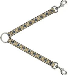 Dog Leash Splitter - Floral Collage Tan/Blue