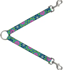 Dog Leash Splitter - Floral Burst Turquoise/Blues/Pinks/Yellow/Green