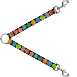 Dog Leash Splitter - Flowers Black/Multi Color