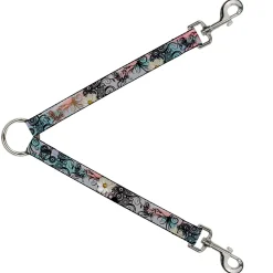 Dog Leash Splitter - Flowers w/Filigree Pink
