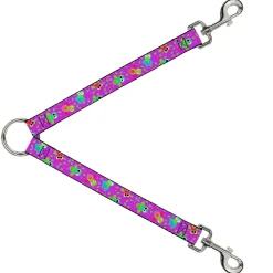 Dog Leash Splitter - Flying Owls w/Leaves Purple/Multi Color