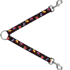 Dog Leash Splitter - Flying Owls w/Leaves Black/Multi Color
