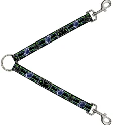 Dog Leash Splitter - Football/Helmet Stripe Black/Neon Green/Blue