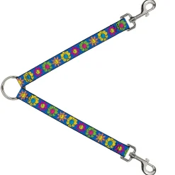 Dog Leash Splitter - Funky Flower Drip Blue/Multi Color