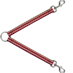 Dog Leash Splitter - Geometric Weave Tan/White/Red/Blue