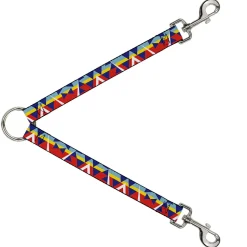 Dog Leash Splitter - Geometric Triangles/Stripe Red/White/Blues/Yellow