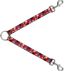 Dog Leash Splitter - Geometric9 Black/Red/Turquoise/Ivory
