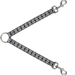 Dog Leash Splitter - Geometric Diamond2 Black/White/Black