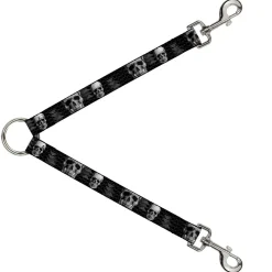 Dog Leash Splitter - Geometric 3-D Skull Face/Chevron Black/Grays/White