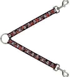 Dog Leash Splitter - Girlie Skull Black/Red