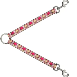 Dog Leash Splitter - Happy Cupcakes Buffalo Plaid White/Pink