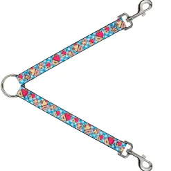 Dog Leash Splitter - Happy Cupcakes Buffalo Plaid White/Blue