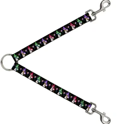 Dog Leash Splitter - Happy Mushrooms with Stars Black Multi Color