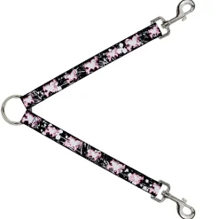 Dog Leash Splitter - Heart & Cross Bones w/Splatter Black/White