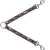 Dog Leash Splitter - Hearts Black/Multi Color