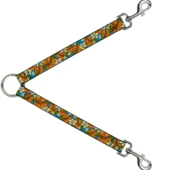 Dog Leash Splitter - Hibiscus Collage Blue/Orange/Yellow