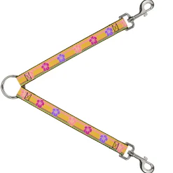 Dog Leash Splitter - Hibiscus w/Stripes Gold/Multi Pastel