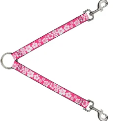Dog Leash Splitter - Hibiscus Neon Pink/White